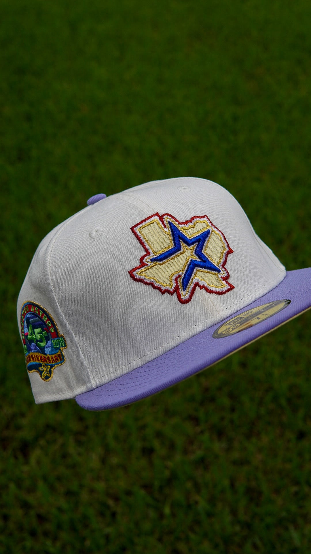 Astros Chrome / lavender Brim 45th annual side patch